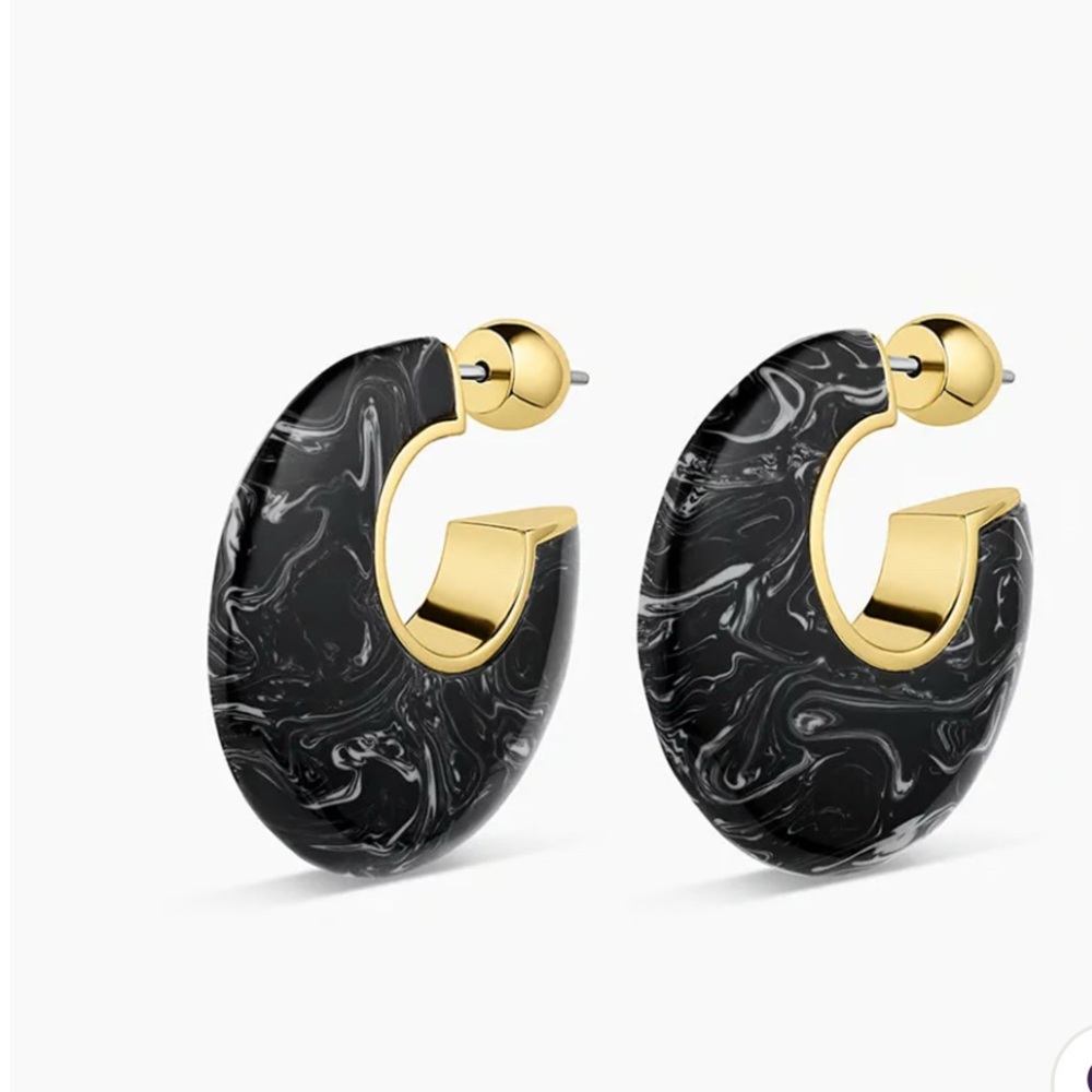 GORJANA Paseo Black Marble Arc Hoop Earrings